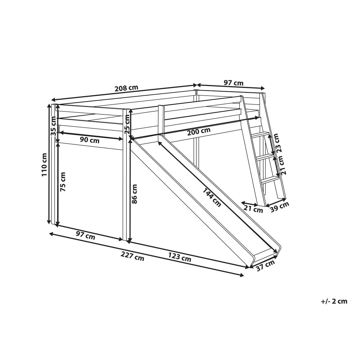 HALBHOCHBETT Kiefernholz 90/200 cm mit Rutsche Hellbraun Staple - Hellbraun, Holz (90/200cm) - Beliani