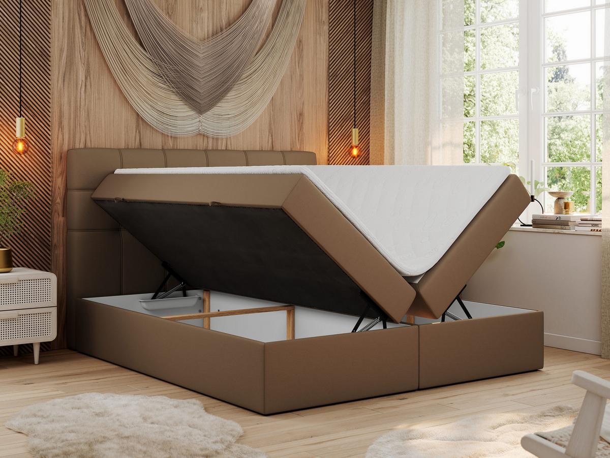 BOXBETT ERNI 160/200 - Braun Kunstleder - H3 - Braun, Holz/Textil (160/200cm) - MKS
