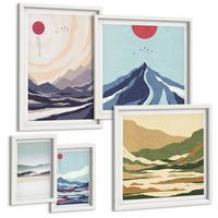 BILDER SET 5er Set - 50x50 cm & 20x30 cm & 40x60 cm Weißer Rahmen - Farbenfrohe abstrakte Flussberge - Weiß, Kunststoff (40/60cm) - TULUP