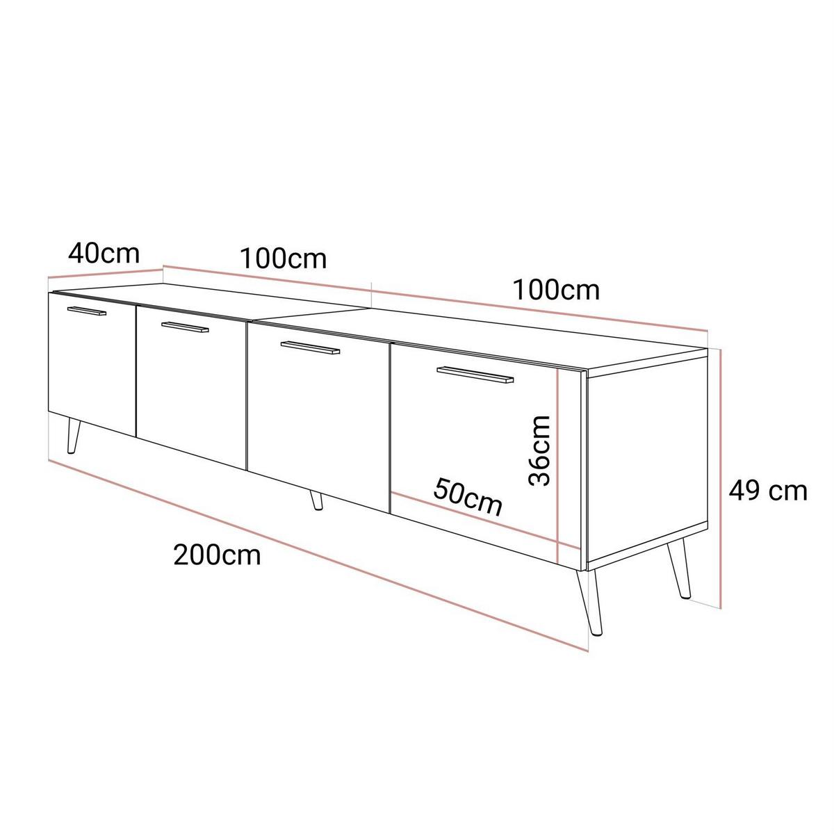 TV-ELEMENT AURA 200 KASCHMIR Hochglanz auf schrägen goldenen Beinen + LED - Kaschmir/Goldfarben, Holzwerkstoff (200/49/40cm) - Lookway
