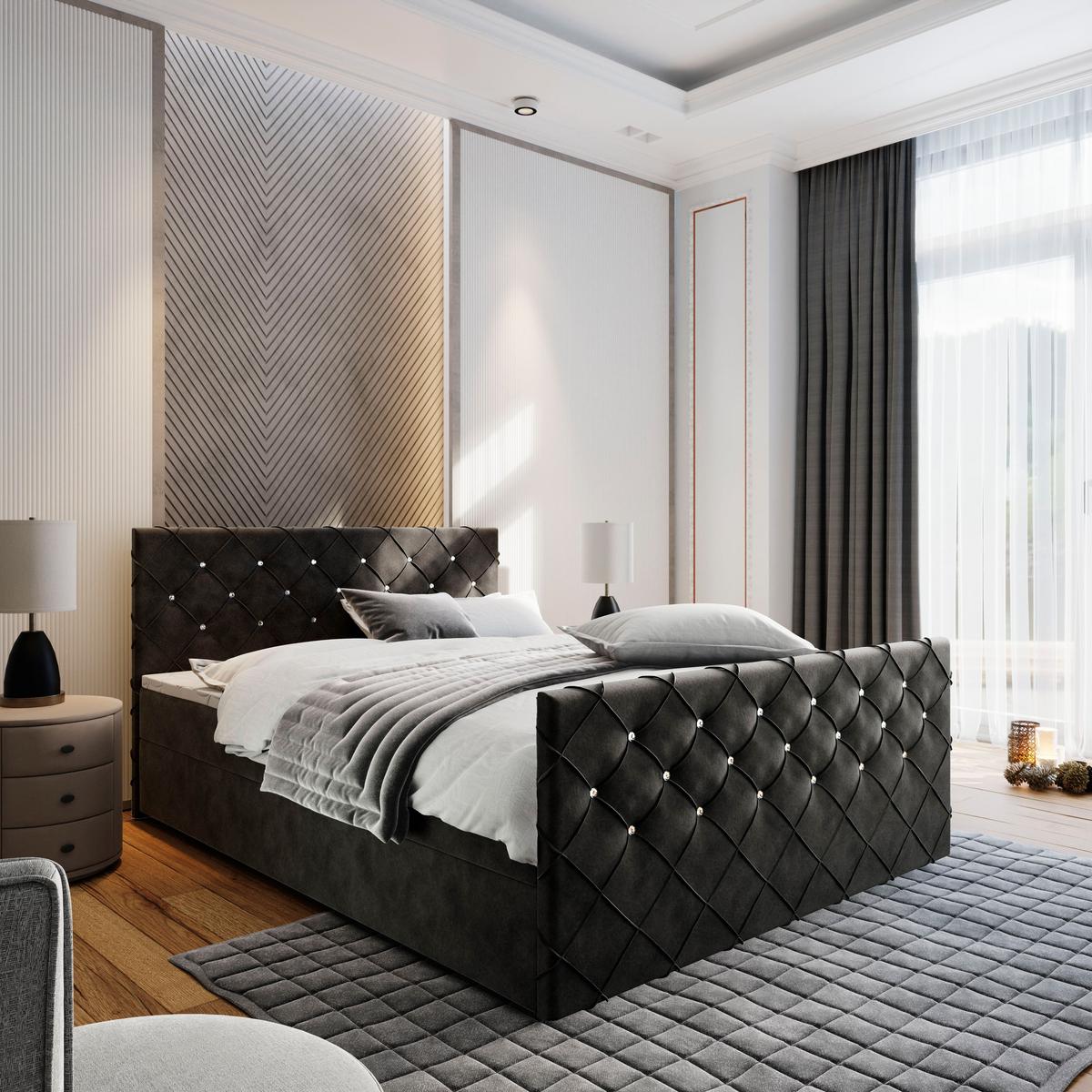 BOXBETT MANDI 160x200 cm mit Matratze und Topper - Schwarz - Schwarz, Holz (160/200cm) - MASSENO