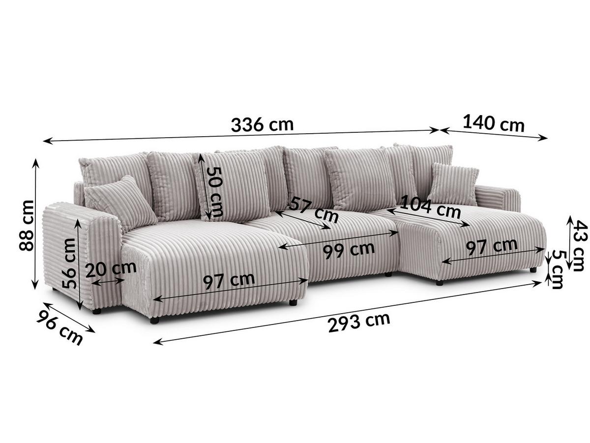 WOHNLANDSCHAFT Calma mit Schlaffunktion und Bettkasten im Bumpy-Design aus weichem Hellgrau Plüschcord - Beige/Hellgrau, Holz/Textil (336/88/140cm) - S-Style