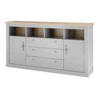 SIDEBOARD grau, Artisan Eiche Landhaus, Kommode 198 x 104 cm - Silberfarben/Hellgrau, Holzwerkstoff/Metall (198/104/44cm) - Furn.Design