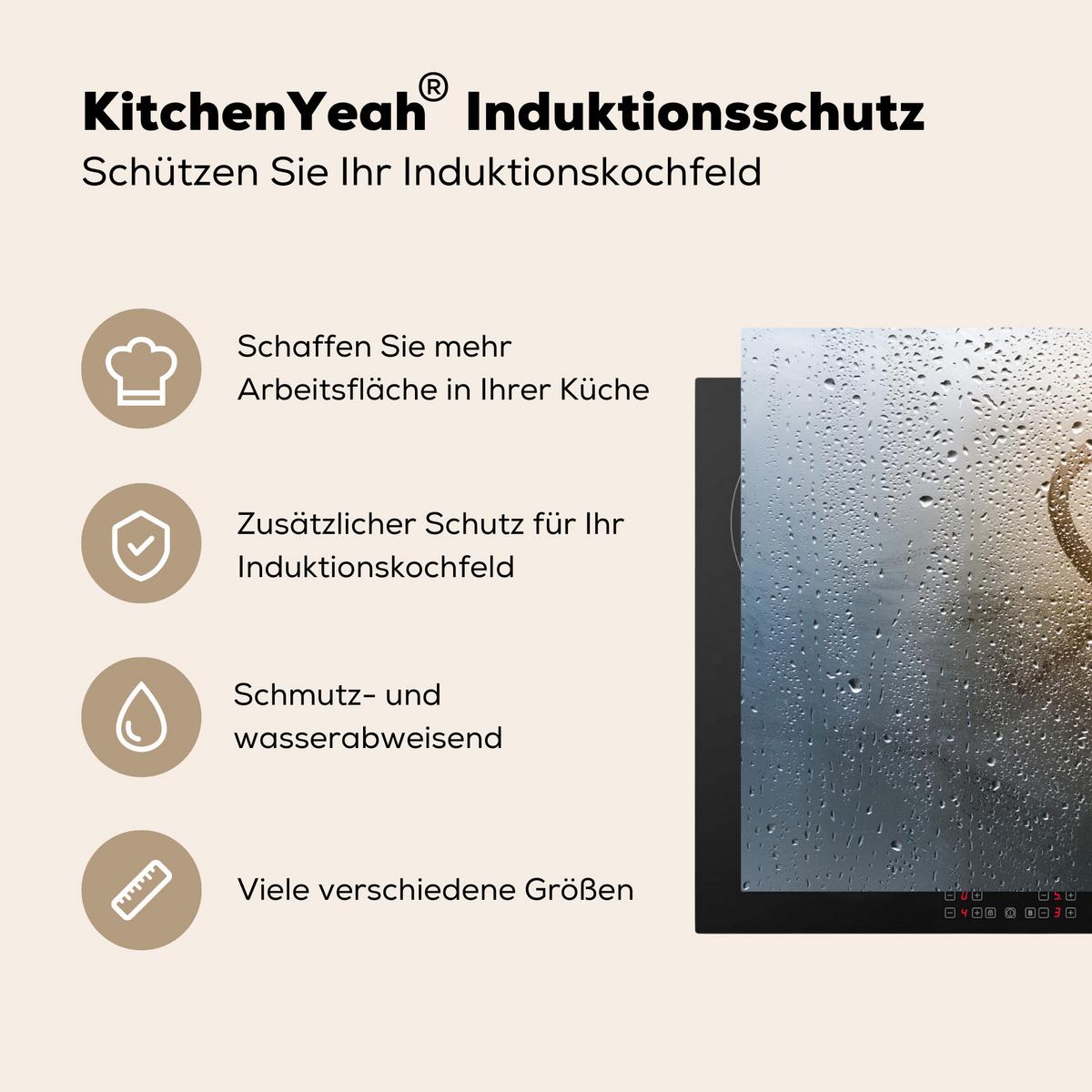 HERDABDECKPLATTE Herz - Kondenswasser - Wasser - 3D Herdabdeckung Induktionsfeld 75x52 cm - Grau, Kunststoff (75/52/0.2cm) - MuchoWow