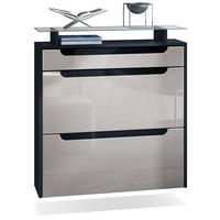SCHUHSCHRANK Annie Sandgrau Hochglanz / Schwarz Hochglanz - Sandfarben/Schwarz Hochglanz, Holzwerkstoff (89/96/23cm) - Vladon
