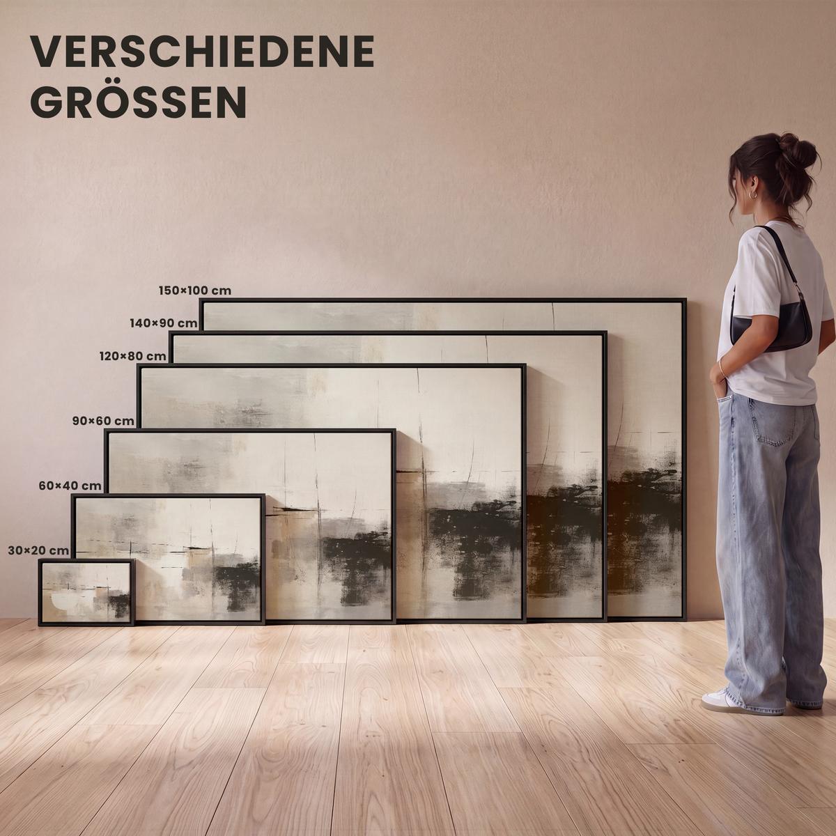 LEINWAND Bilder mit Rahmen - Abstrakt - Kunst - Grau - 90x60 - Hellgrau, Textil (90/60cm) - MuchoWow