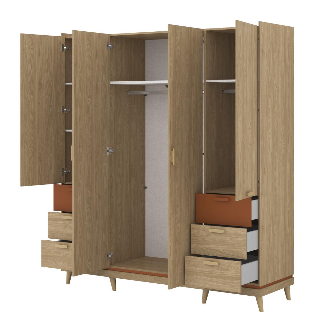 DREHTÜRENSCHRANK ACARA 190/214.5/57,4 cm 4-türig Eichefarben - Eichefarben, Holzwerkstoff (190/214.5/57.4cm) - MASSENO
