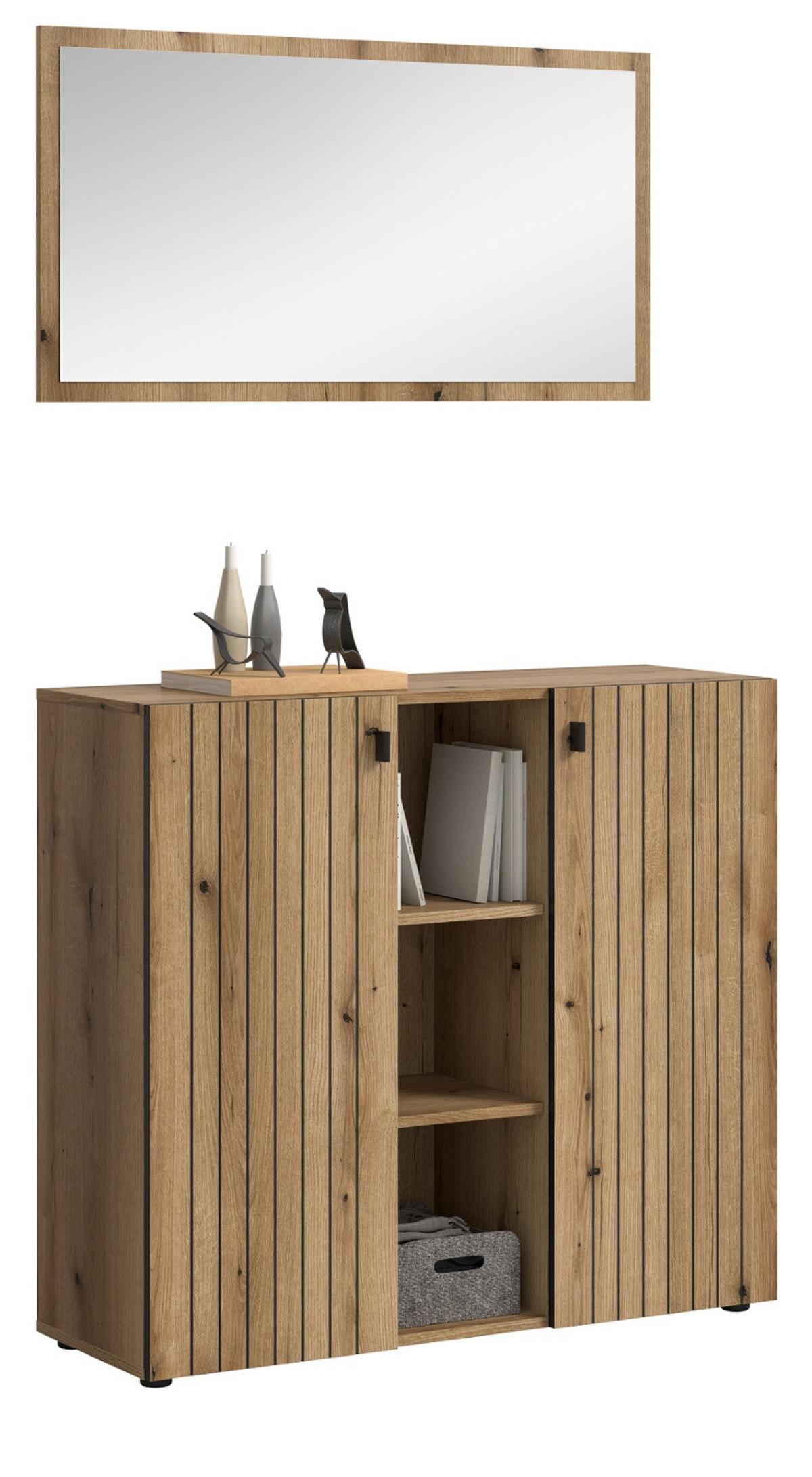 GARDEROBEN-SET Evoke Eiche 2-teilig 106 cm, Kombination mit Spiegel - Schwarz/Eiche Artisan, Glas/Holzwerkstoff (106/192/37cm) - Inn.Furn