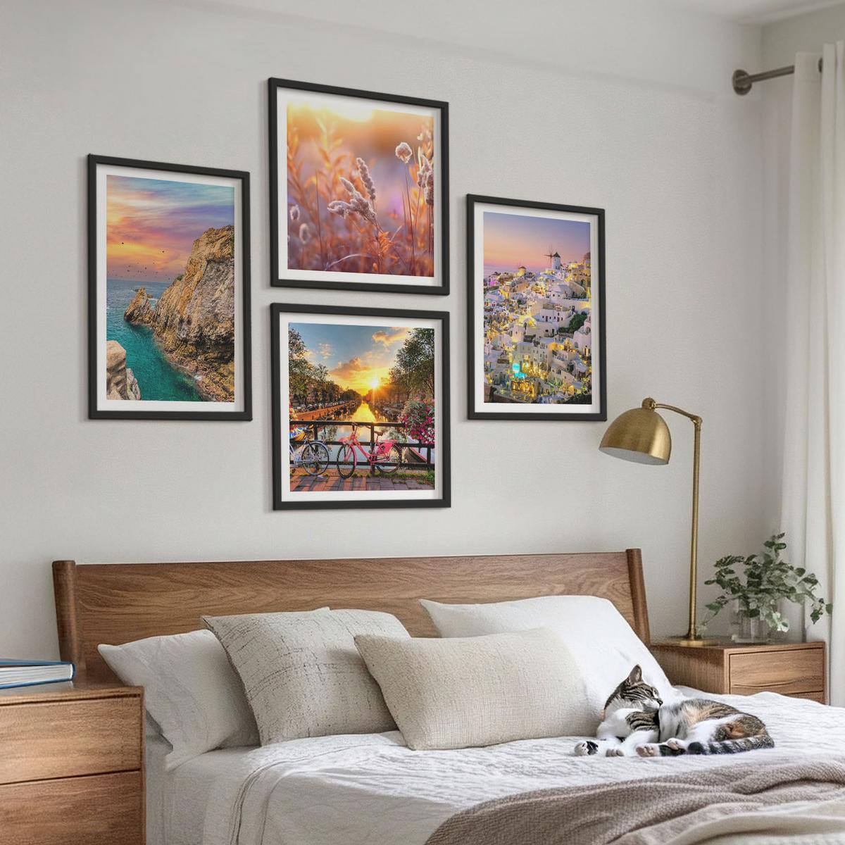 BILDER SET 4er Set - 50x50 cm & 40x60 cm Schwarzer Rahmen - Sonnenuntergänge am Meer - Schwarz, Kunststoff (50/50cm) - TULUP
