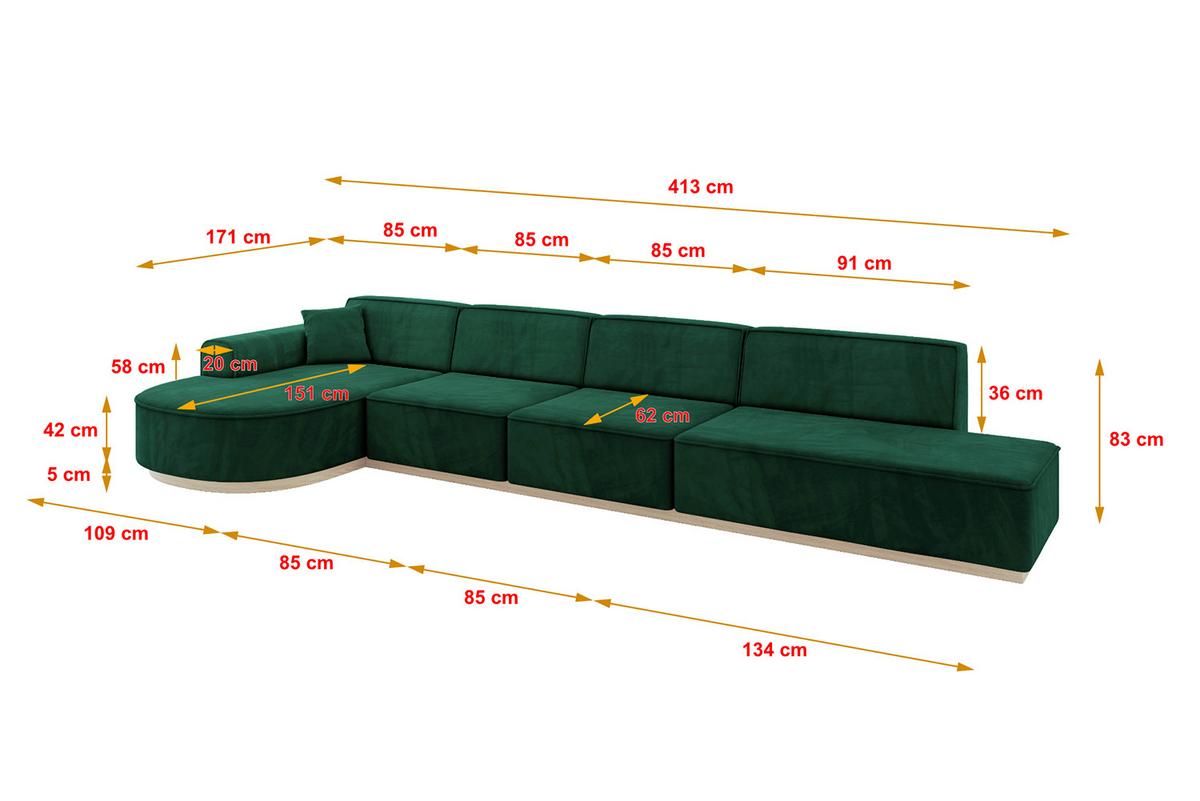 ECKSOFA Ottomane Links ARRIO-L3 - 413x171x83 cm Dunkelgrün - Grün, Holzwerkstoff/Textil (413/171cm) - ALTDECOR