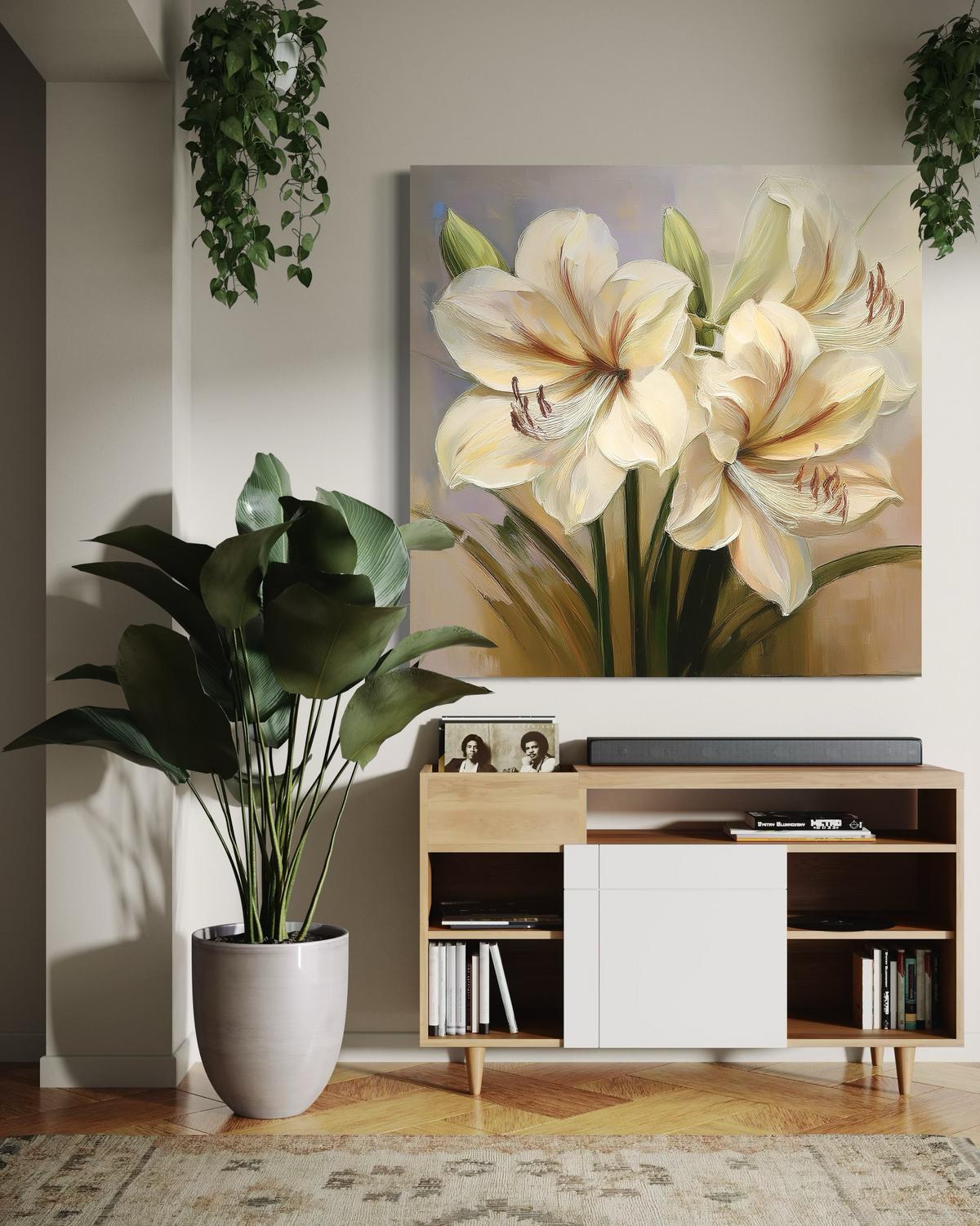 WANDBILD gemalte lilien blume - Weiß, Textil (30/30cm) - Feeby