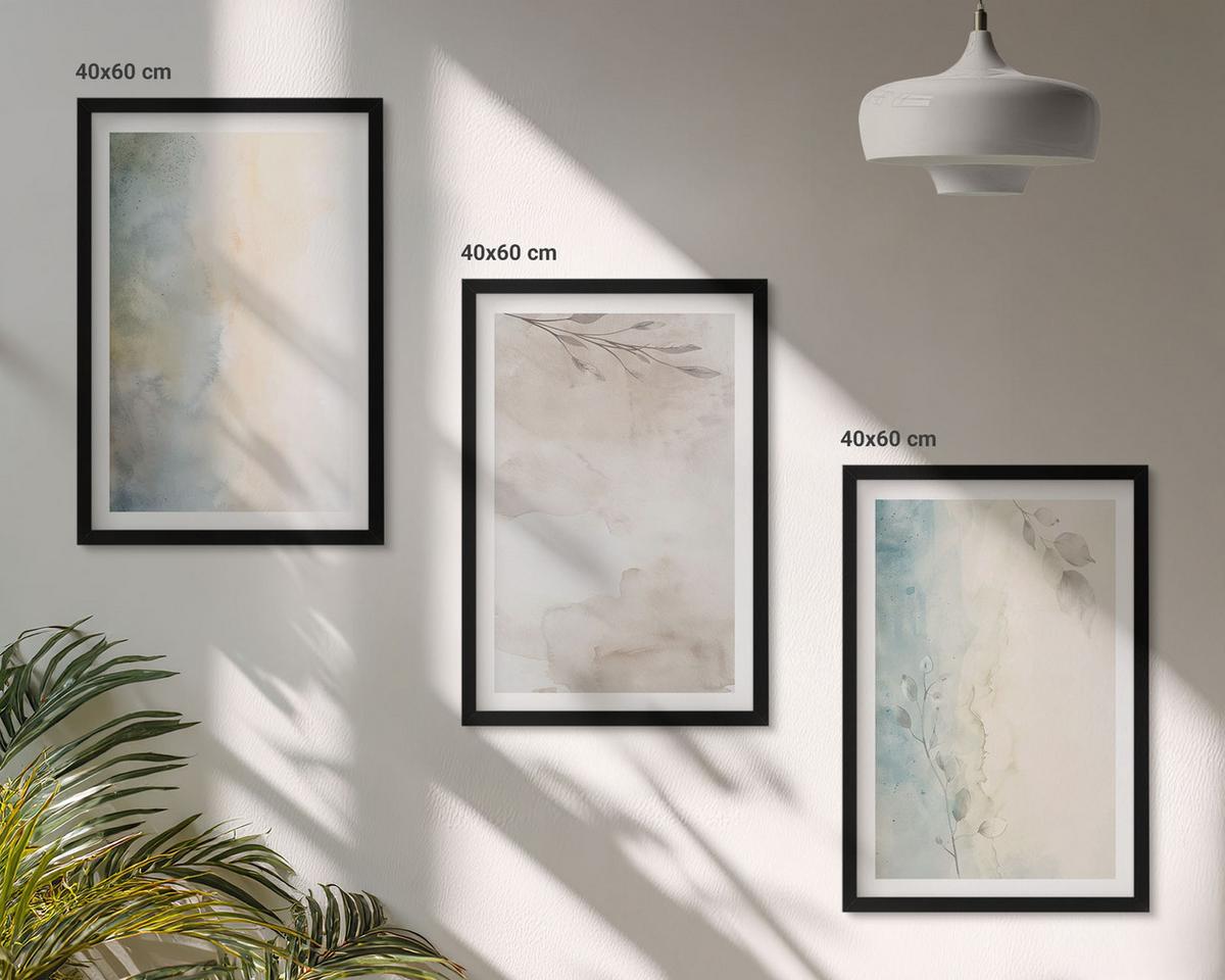BILDER SET 3er Set - 40x60 cm Schwarzer Rahmen - Zarte Aquarellkartons - Schwarz, Kunststoff (40/60cm) - TULUP