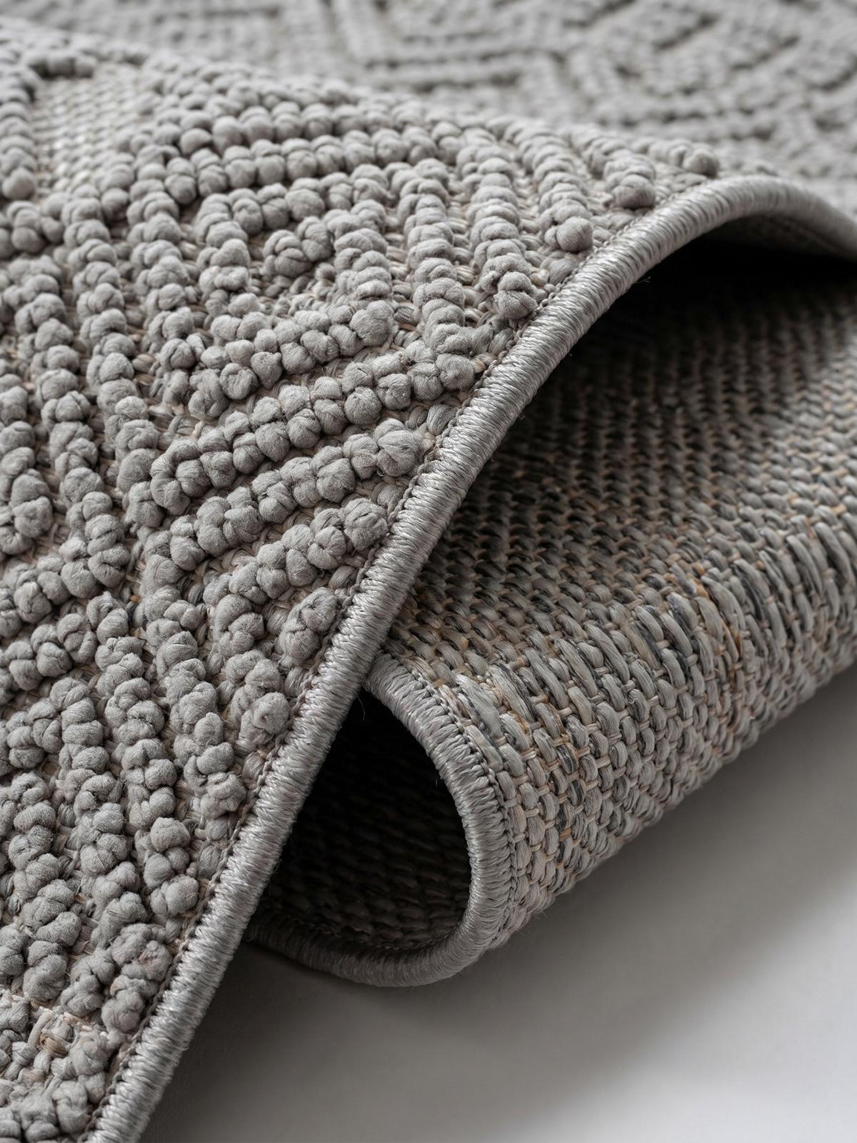 TEPPICH Flachgewebe LANGAU in Silber, mit Ethno-Streifen, 120 x 170 cm - Silberfarben, Textil (120/170cm) - KADIMA DESIGN