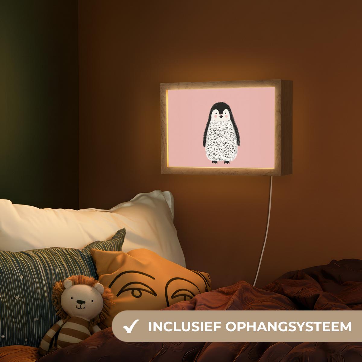 NACHTTISCHLAMPE Pinguin - Punkte - Minimalistisch - Rosa 30x20 cm - Rosa, Holzwerkstoff (8/30/20cm) - OnlyWow