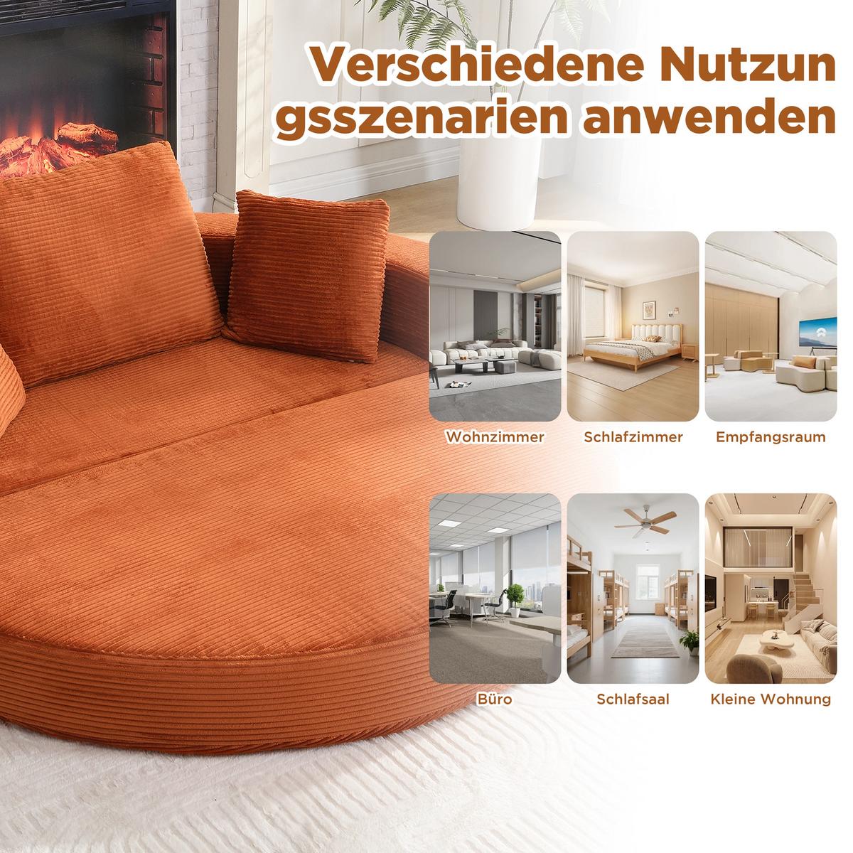 SOFABETT Klappbares Gästebett & Modulares Sofa aus weichem Cord-Stoff - Dunkelorange, Textil (173/40/176cm) - Urban Meuble