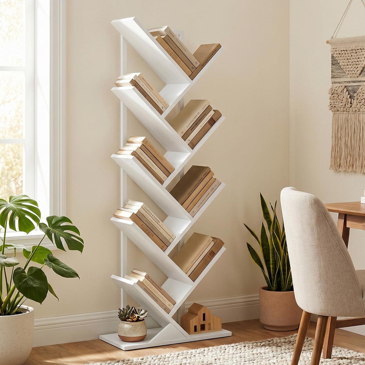 BÜCHERREGAL Spanplatte Stahl Weiß - Weiß, Holzwerkstoff (24/136/50cm) - HOMCOM