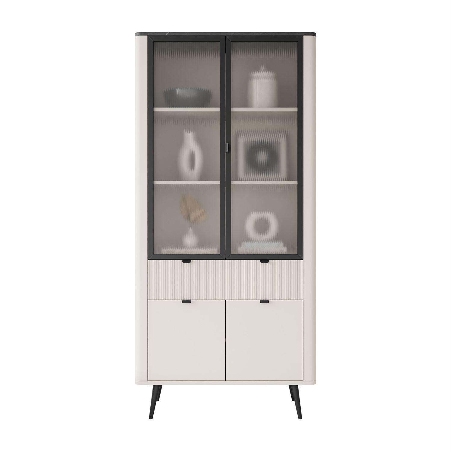 BREITE Vitrine AUTUMN 2D2W1S mit Schublade, Kaschmir / Grauer Stein - Beige, Holzwerkstoff (90/191/40cm) - Lookway