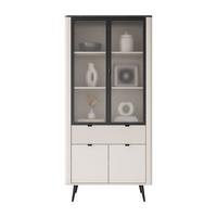 BREITE Vitrine AUTUMN 2D2W1S mit Schublade, Kaschmir / Grauer Stein - Beige, Holzwerkstoff (90/191/40cm) - Lookway