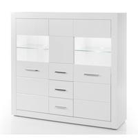 HIGHBOARD weiß Hochglanz 149 cm, Kommode mit viel Stauraum - Chromfarben/Weiß Hochglanz, Holzwerkstoff/Kunststoff (149/142/42cm) - Furn.Design