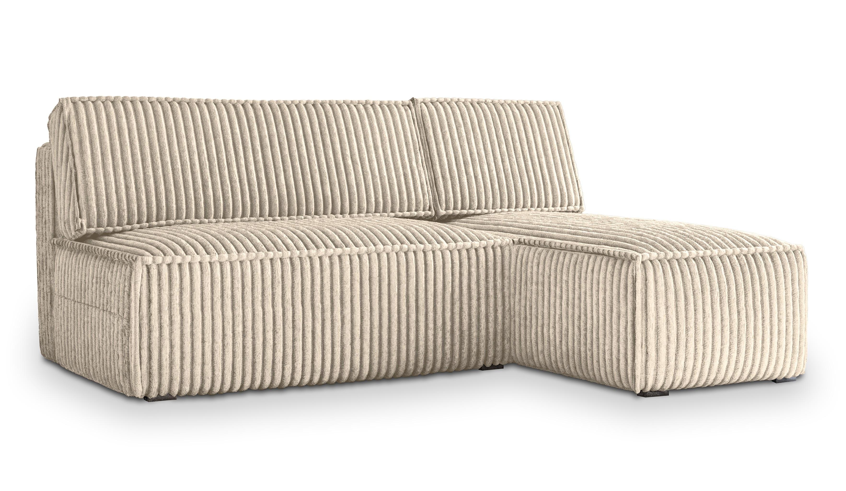 ECKSOFA BRISO T Creme Kordstoff mit Schlaffunktion - Creme/Grau, Holz/Kunststoff (200/140cm) - MASSENO