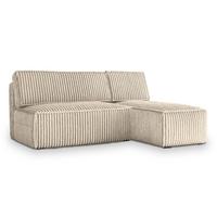 ECKSOFA BRISO T Creme Kordstoff mit Schlaffunktion - Creme/Grau, Holz/Kunststoff (200/140cm) - MASSENO
