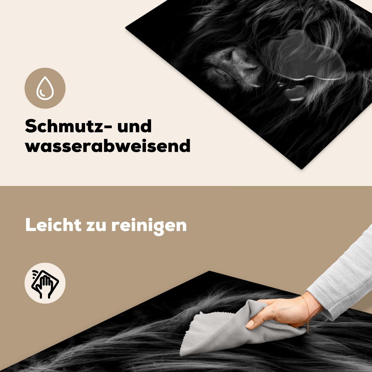 HERDABDECKPLATTE Schottischer Highlander - Kuh - Schwarz - Weiß - Tiere Induktionsmatte 71x52 cm - Schwarz, Kunststoff (71/52/0.2cm) - MuchoWow