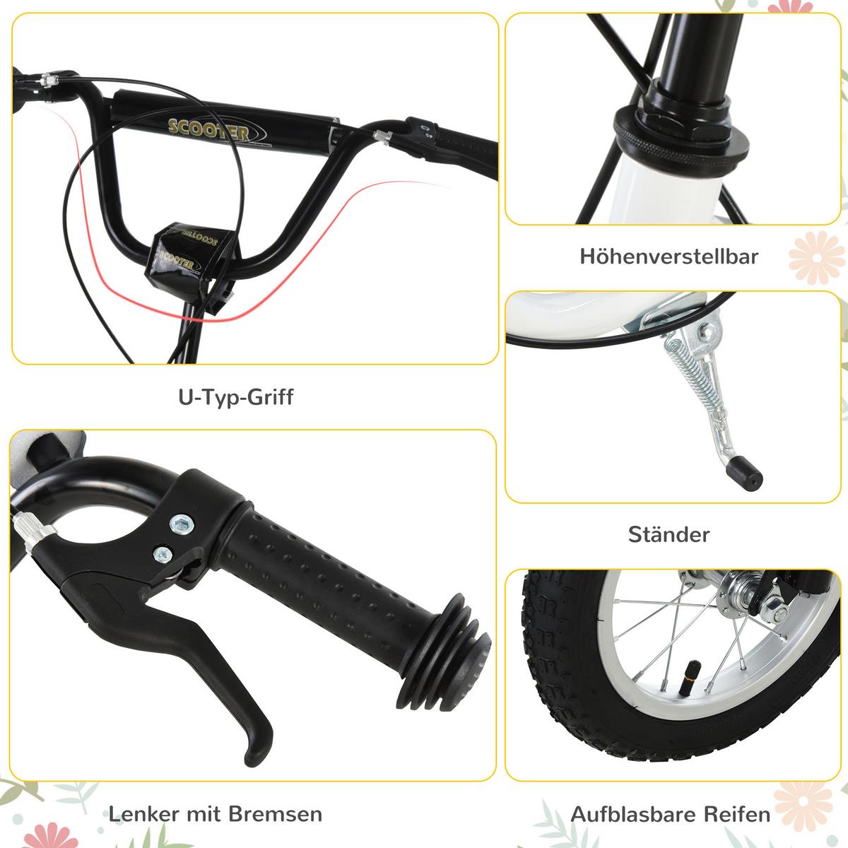 KINDERROLLER ab 5 Jahre Scooter Kinderscooter Tretroller Cityroller Weiß - Weiß, Metall (120/58/95cm) - HOMCOM