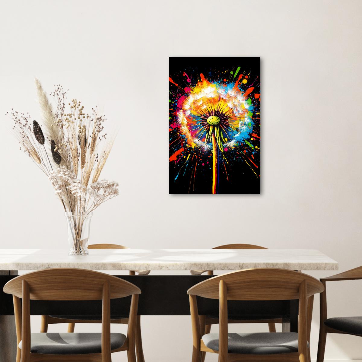LEINWANDBILD Löwenzahn - Graffiti - Farbenfroh - Blumen - Natur Wanddeko 40x60 cm - Multicolor, Textil (40/60cm) - MuchoWow