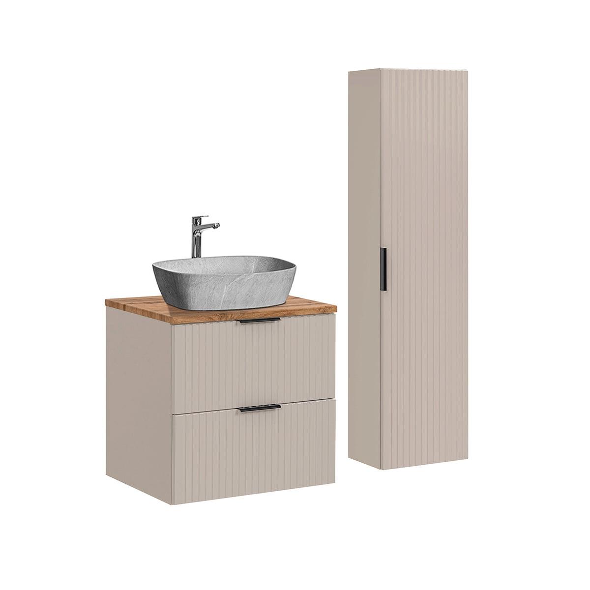 BADMÖBEL 60.6cm Adriel 2er-Set Kaschmir, Holz und Stein - Beige, Holzwerkstoff (60.6/59/46cm) - Petits-meubles