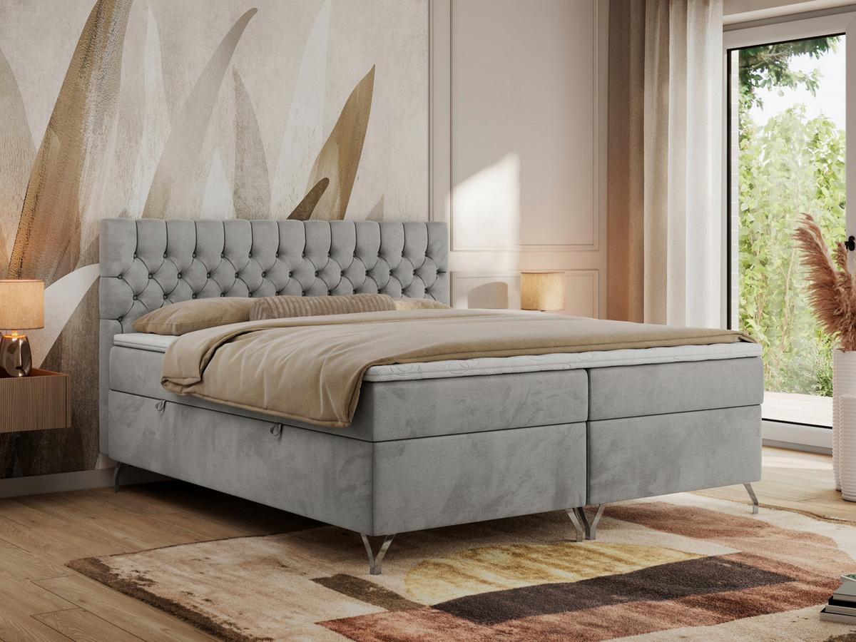 BOXBETT GRIMALDI 140/200 Hellgrau Velvet - H4 - Hellgrau, Holz/Textil (140/200cm) - MKS