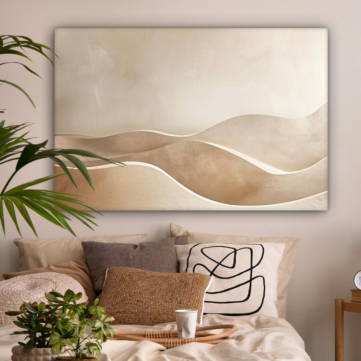 LEINWANDBILD Beige - Natur - Abstrakt - Modern Groß 140x90 cm - Beige, Textil (140/90cm) - MuchoWow