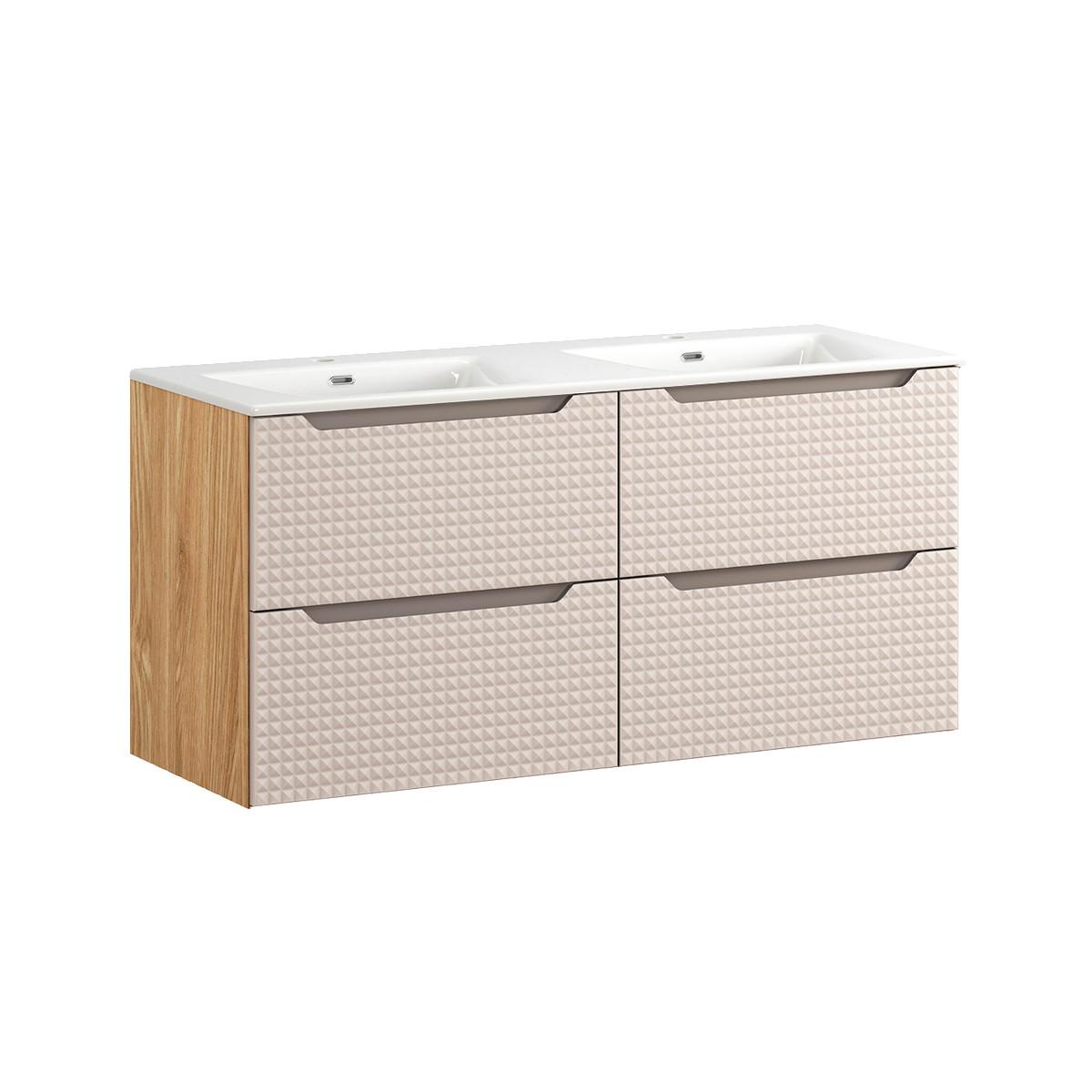 DOPPELWASCHTISCH 121cm Mallory Beige und Holz - Braun, Holzwerkstoff (121/57/46cm) - Petits-meubles