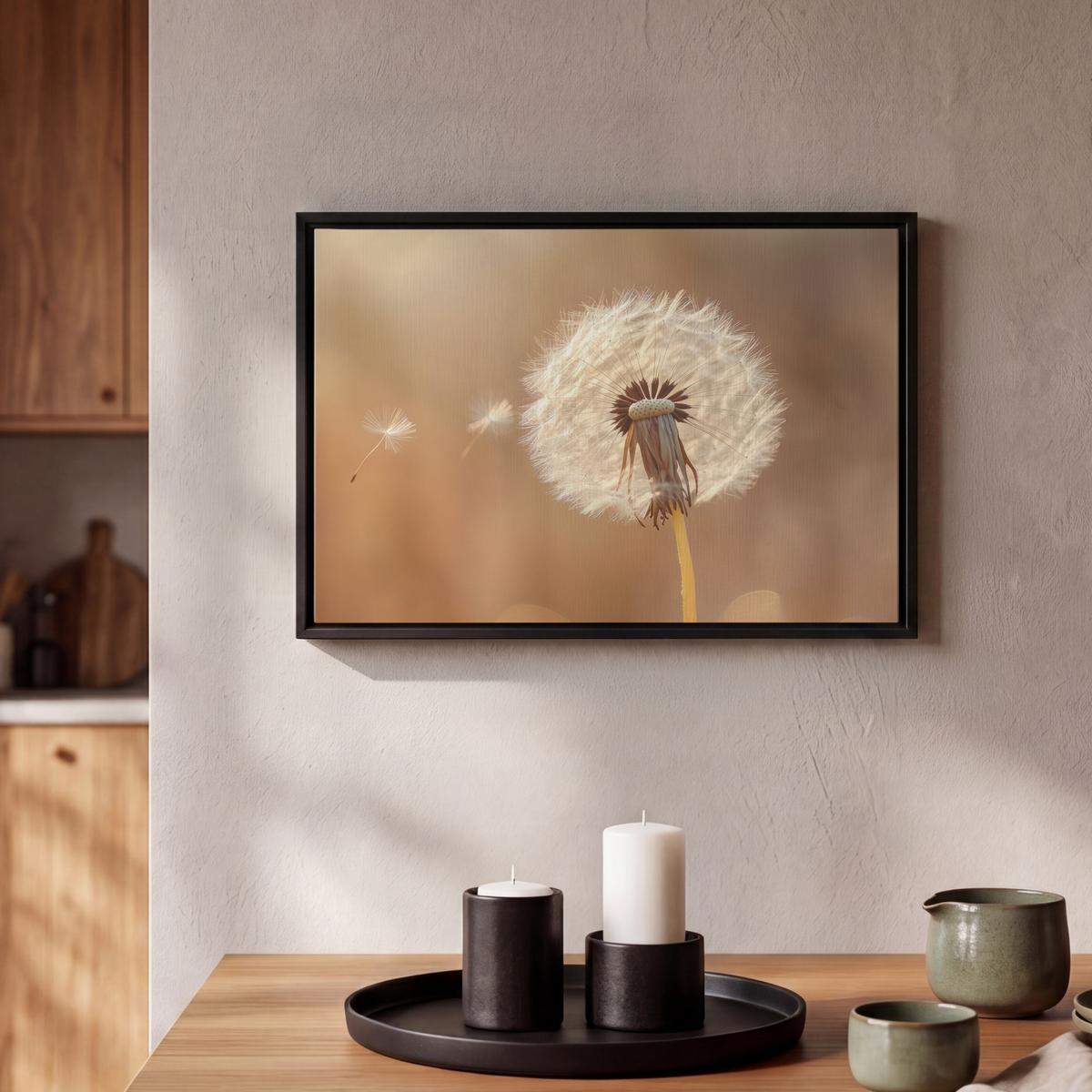 LEINWAND Bilder mit Rahmen - Löwenzahn - Beige - Natur - Blume - 30x20 - Hellbraun, Textil (30/20cm) - MuchoWow