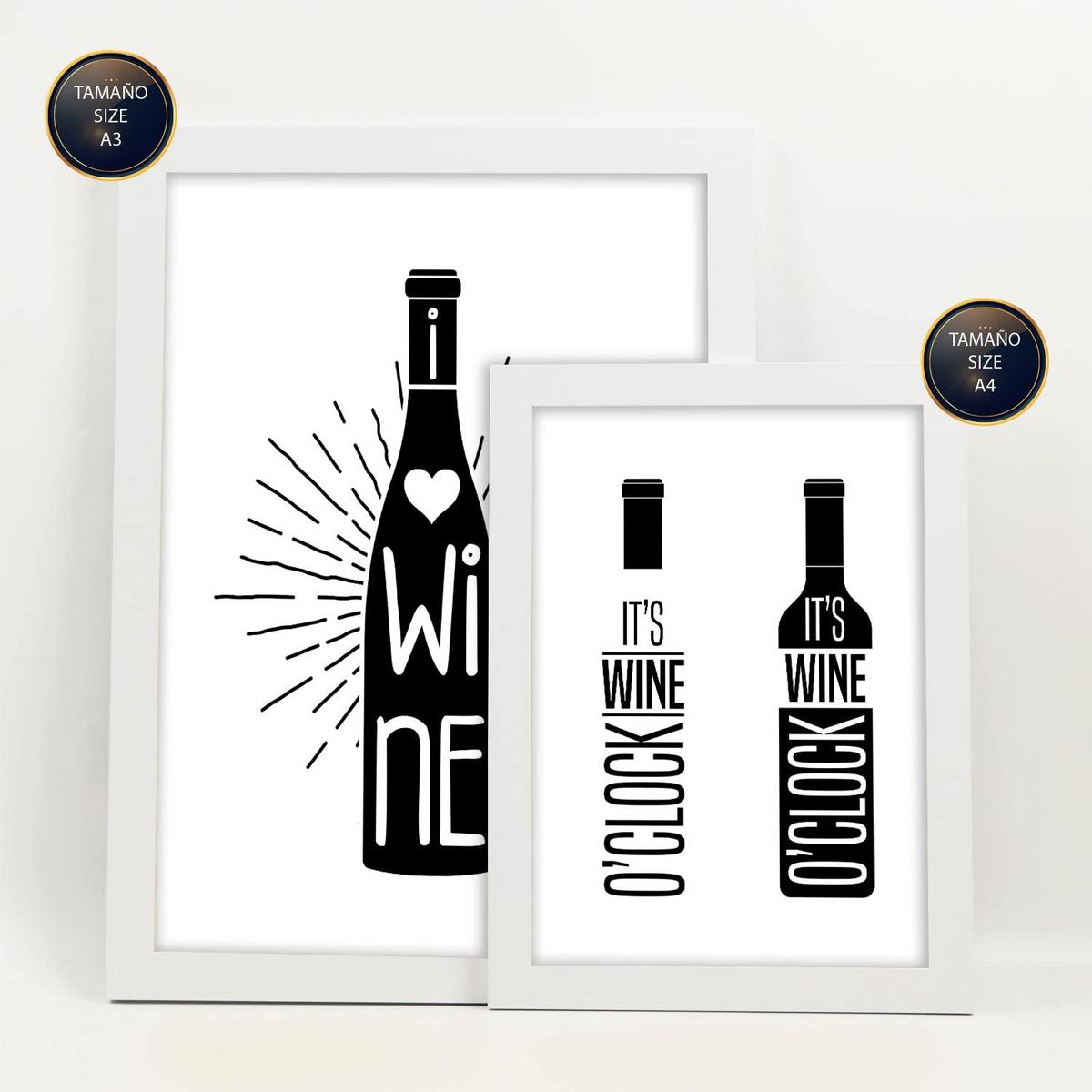 POSTER Set Mit 6 Wein Vollfarbige Illustrationen Von Kaffee & Getränken Im Werbetafel Illustrationen Für & Heim A3 & A4 Weißer Rahmen - Weiß, Papier (29/3cm) - Nacnic