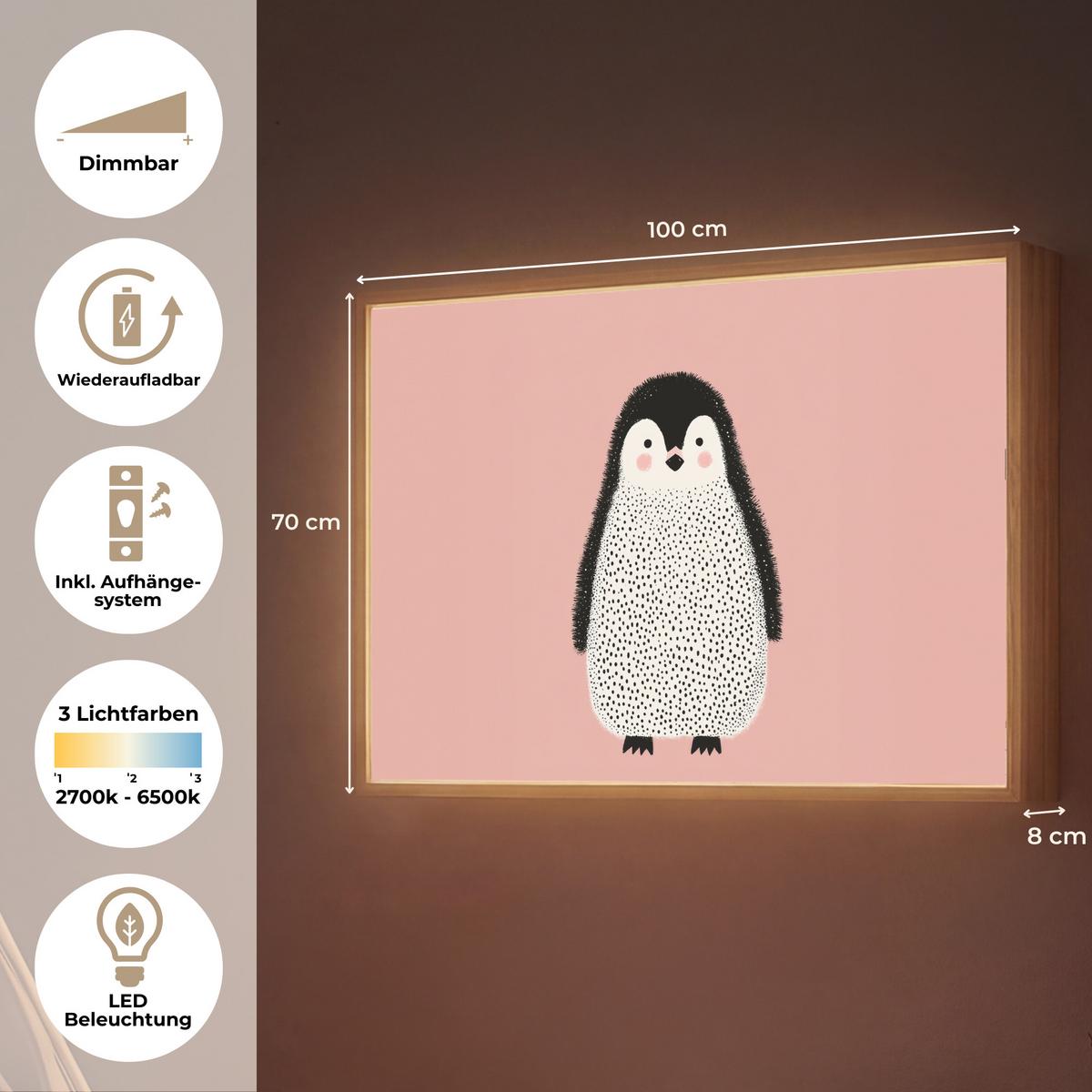 NACHTTISCHLAMPE MIT AKKU Pinguin - Punkte - Minimalistisch - Rosa 100x70 cm - Rosa, Holzwerkstoff (8/100/70cm) - OnlyWow