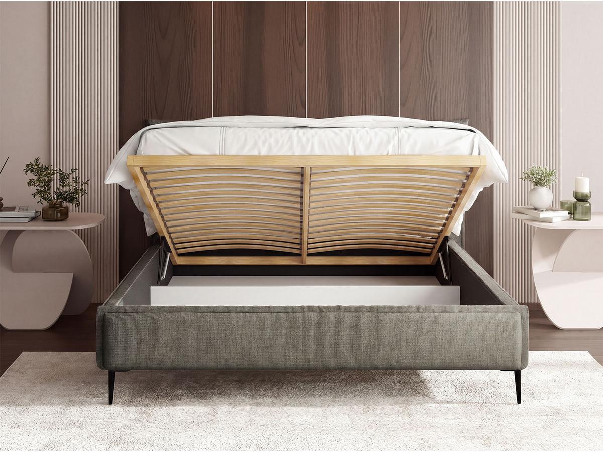 POLSTERBETT Pillow Rise mit Bettkasten, Lattenrost & hohen Metallfüßen in Taupe Chenille 200x200 cm - Taupe/Beige, Holz/Holzwerkstoff (200/200cm) - WFL GROUP