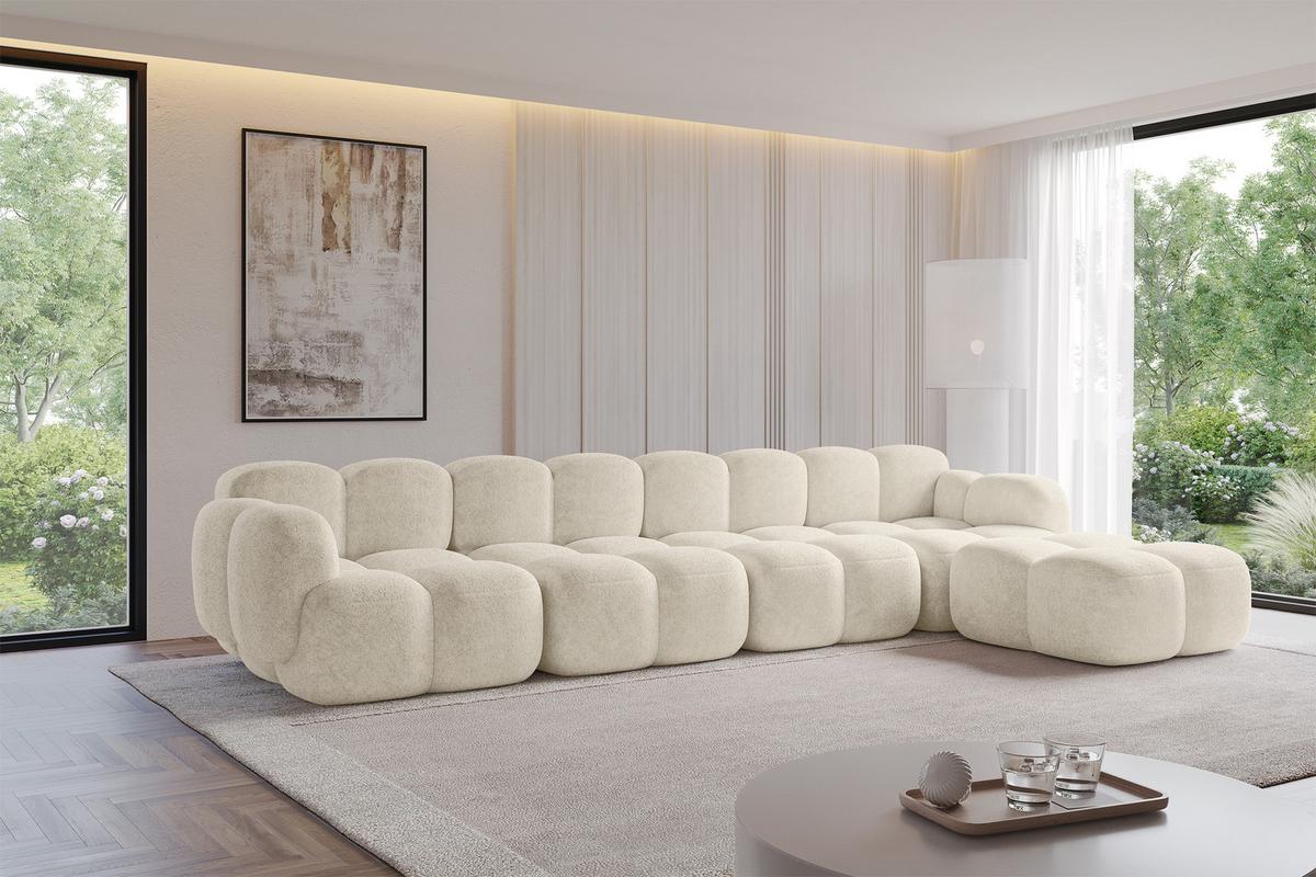 ECKSOFA modulares Sofa Rechts Miko-L3 390x205x75 Creme Velours - Creme/Schwarz, Holzwerkstoff/Kunststoff (390/205cm) - ALTDECOR