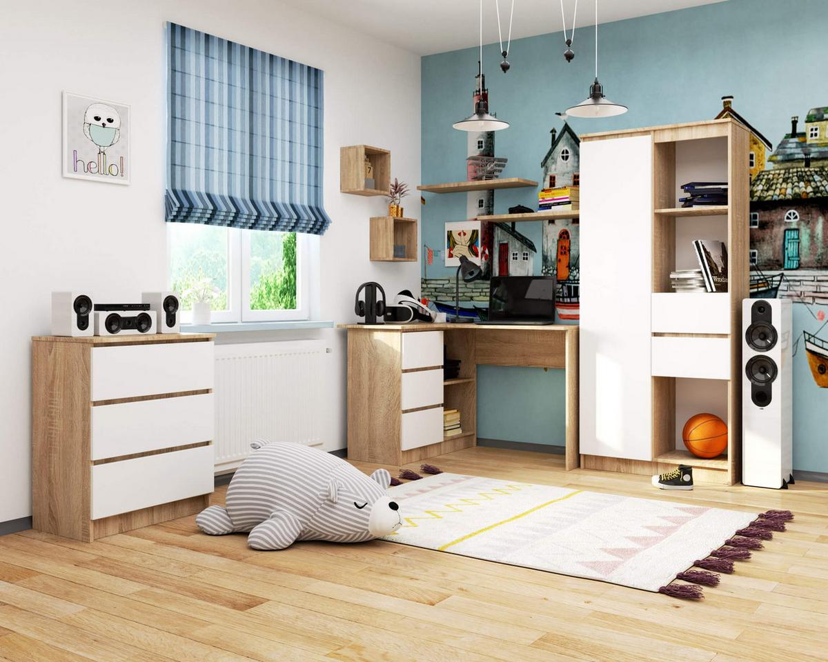 SCHREIBTISCH Eiche Sonoma, Weiß 77/124/85 - Weiß/Sonoma Eiche, Holzwerkstoff (124/85/77cm) - RAUMHIRSCH FURNITURE