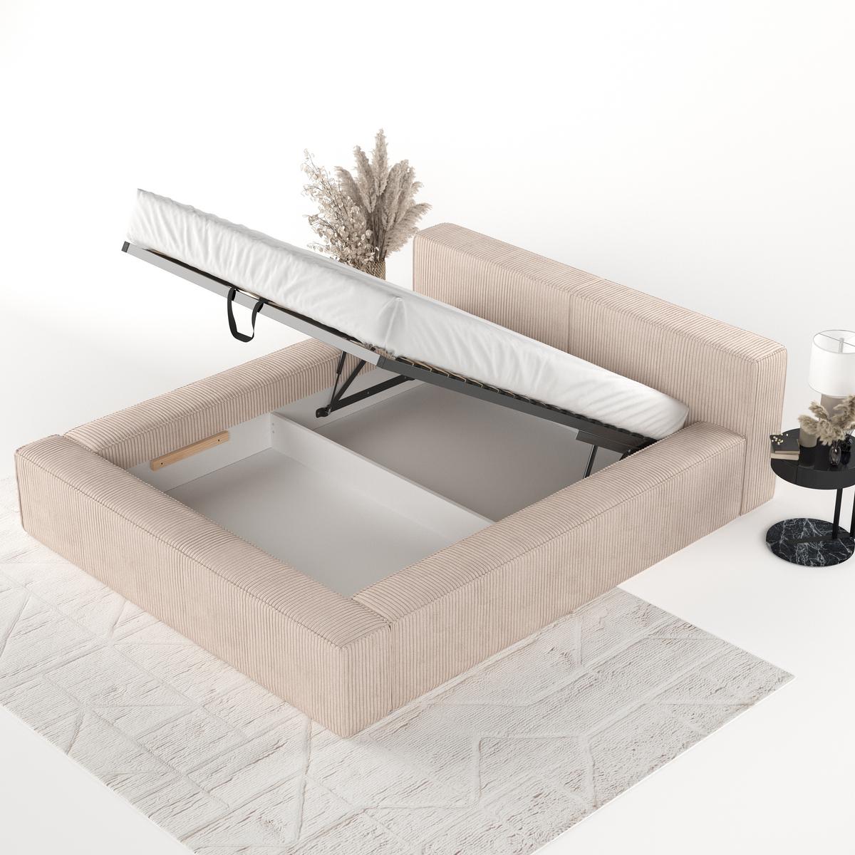 POLSTERBETT Casto mit Stauraum 180/200 cm Hellbeige im Poso Stoff - Beige/Schwarz, Holz/Holzwerkstoff (180/200cm) - AltaBeds