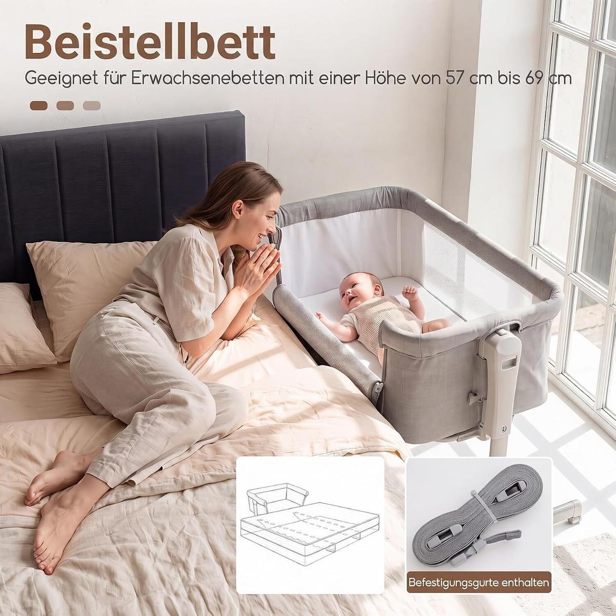 BABYWIEGE höhenverstellbar grau - Grau, Textil - COSTWAY