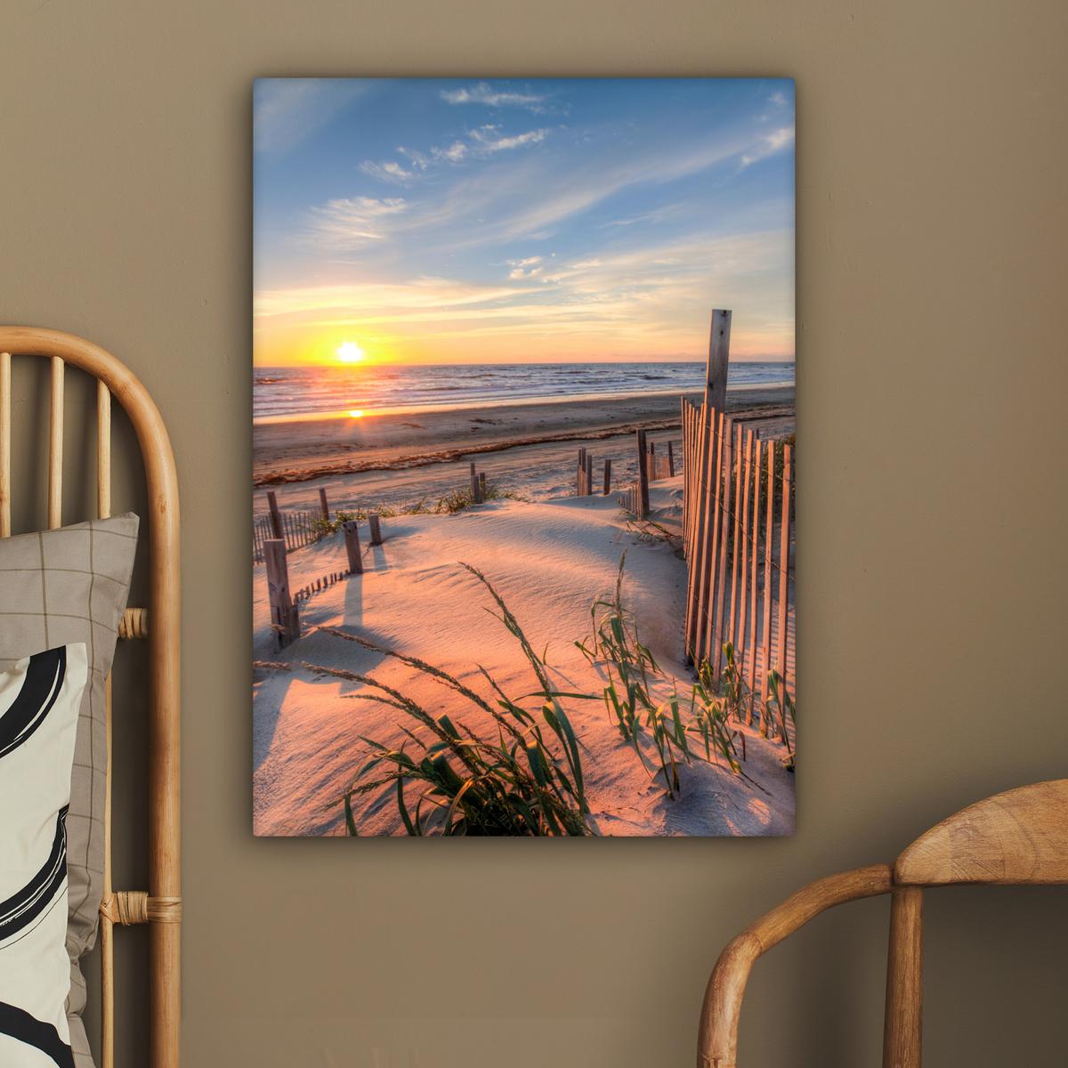 LEINWANDBILD Strand - Meer - Düne - Sonnenuntergang - Landschaft Wandbild Wohnzimmer 60x80 cm - Beige, Textil (60/80cm) - MuchoWow