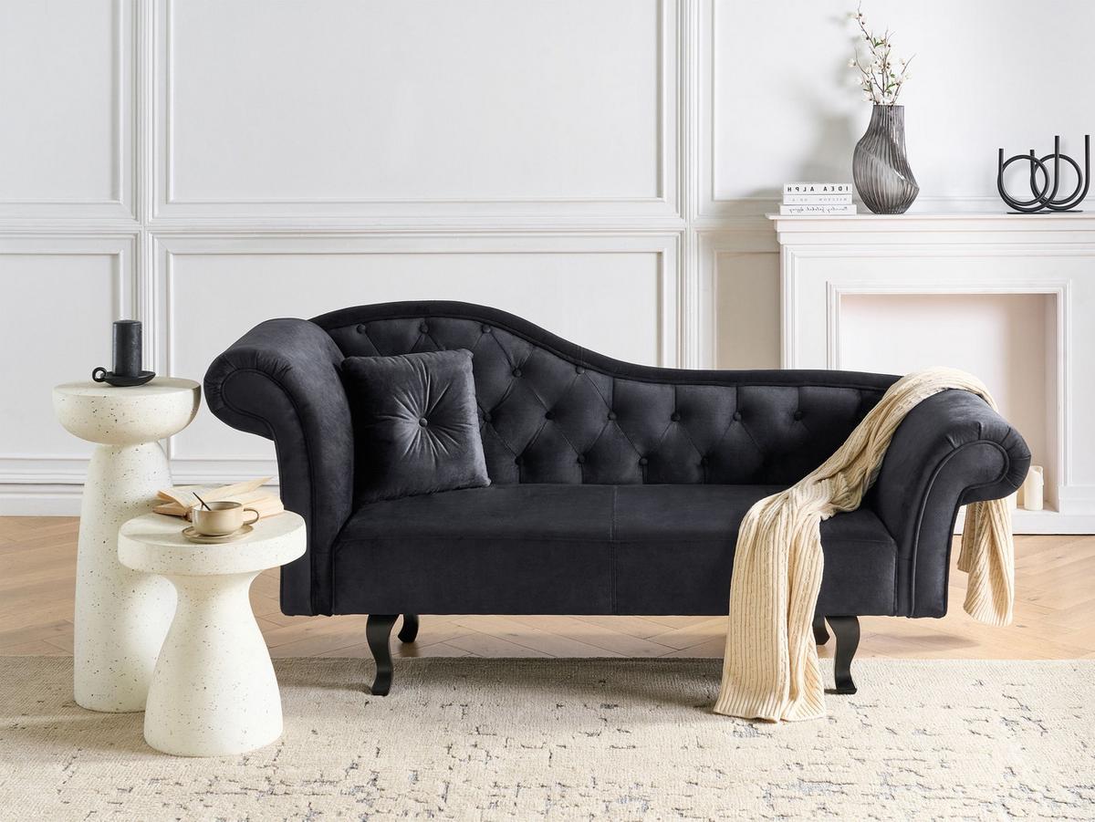 CHAISELONGUE-LINKSSEITIGE Samtstoff Schwarz mit Kissen Lattes Ii - Schwarz/Braun, Textil (192/81/59cm) - Beliani