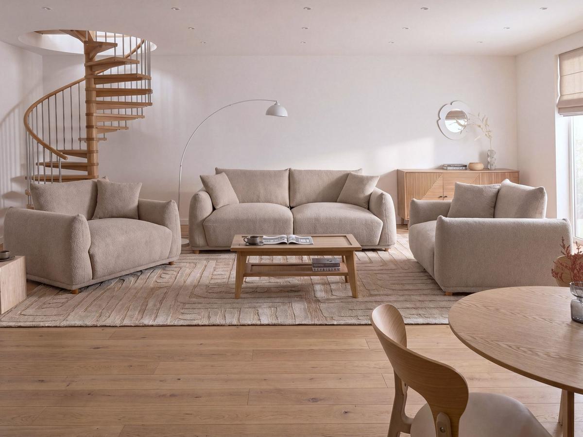 SOFA-SET 5-Sitzer Bouclé Beige Jubek - Beige, Textil (220/75/104cm) - Beliani