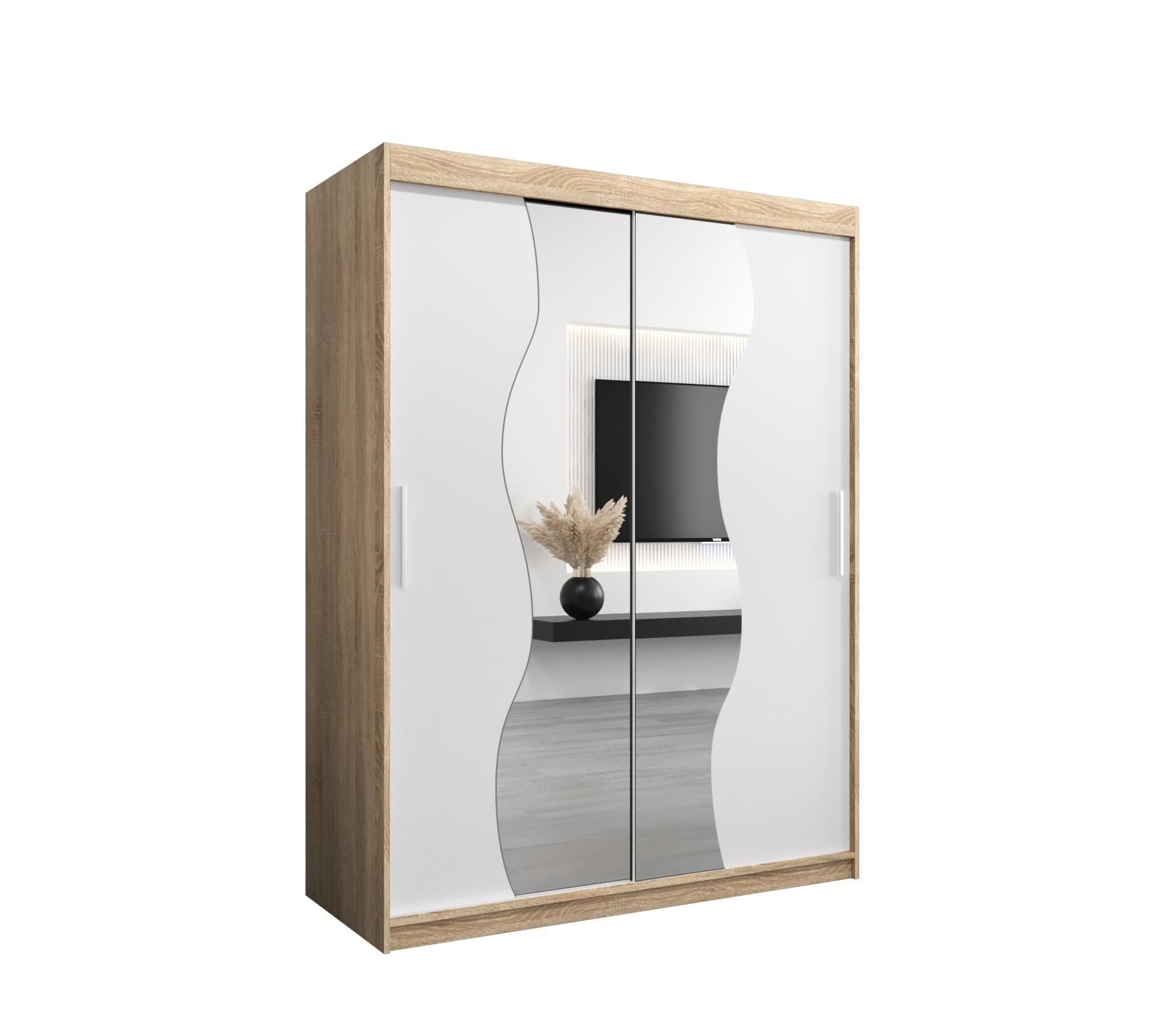 SCHWEBETÜRENSCHRANK 200/150/62 2-türig - Silberfarben/Weiß, Holz/Kunststoff (150/200/62cm) - MÖBEL KRYSPOL