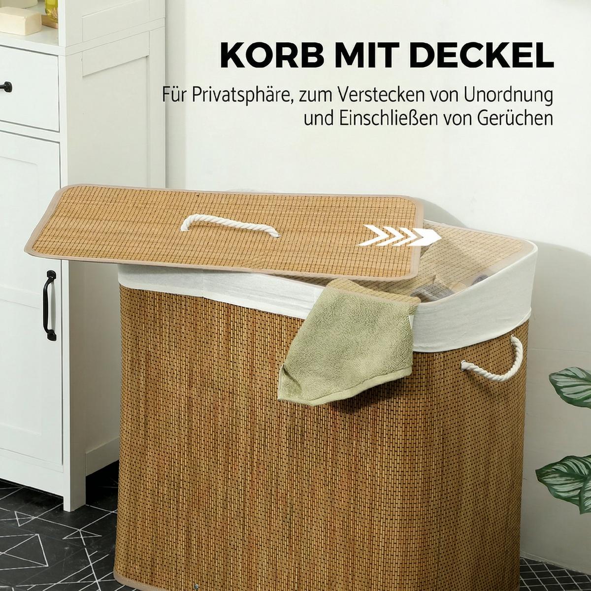 WÄSCHEKORB Bambus Braun - Braun, Holz (40/60/60cm) - HOMCOM