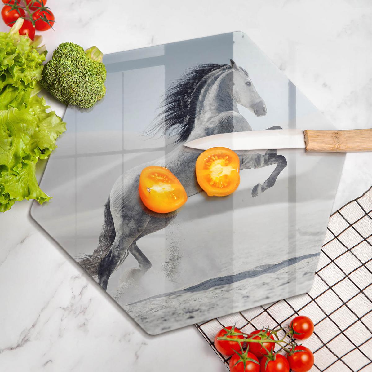 GLASPLATTE 40 cm Weißes rumänisches Pferd - Grau, Glas (40/40cm) - Wallfluent