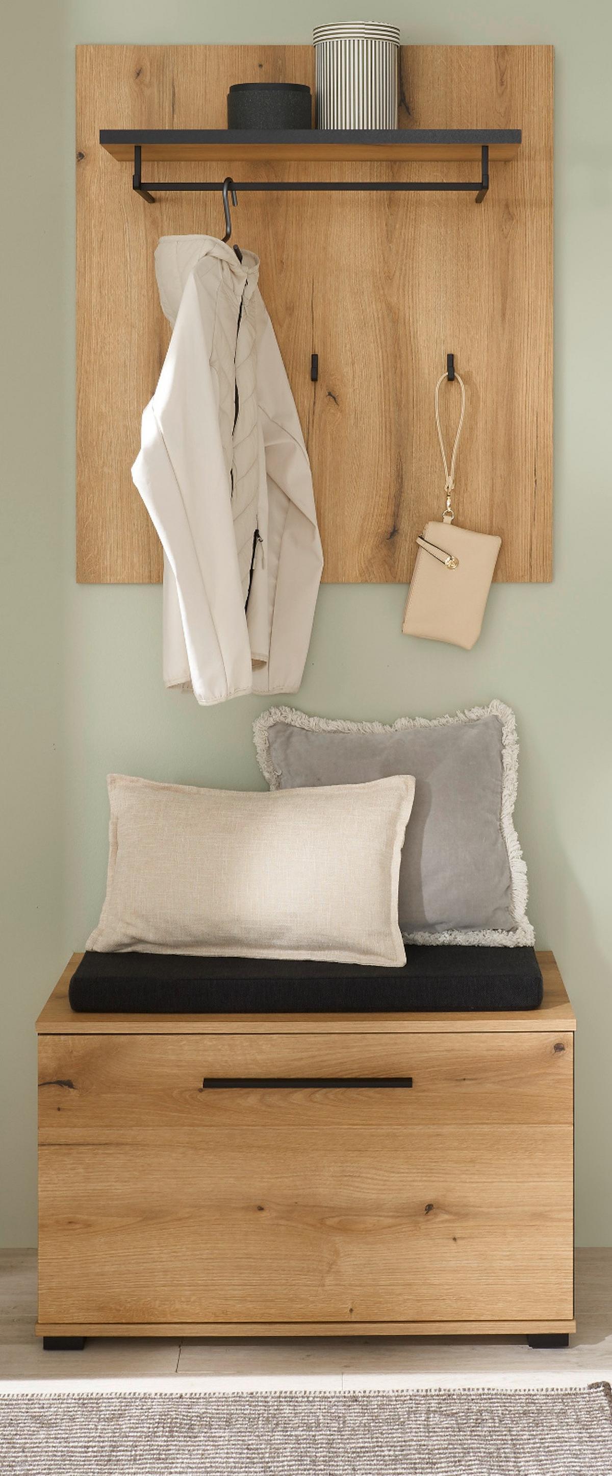 GARDEROBEN-SET 3-teilig Evoke Eiche Breite 80 cm, Flurgarderobe inkl. Sitzkissen - Dunkelgrau/Eichefarben, Holzwerkstoff/Kunststoff (80/200/40cm) - Furn.Design