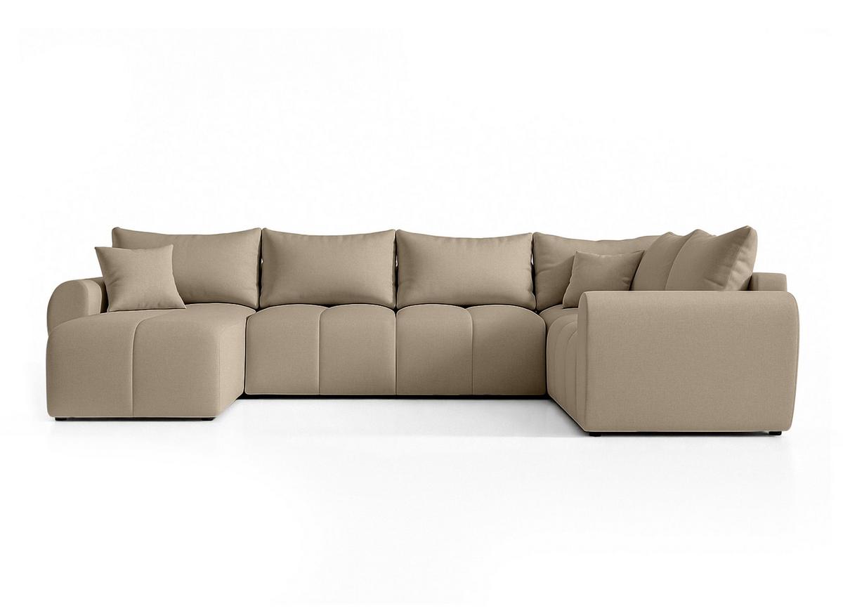 WOHNLANDSCHAFT Malatya U Form MAX Hellbraun 311/145/80 cm mit Schlaffunktion - Hellbraun/Schwarz, Kunststoff/Textil (208/80/303cm) - AX Living
