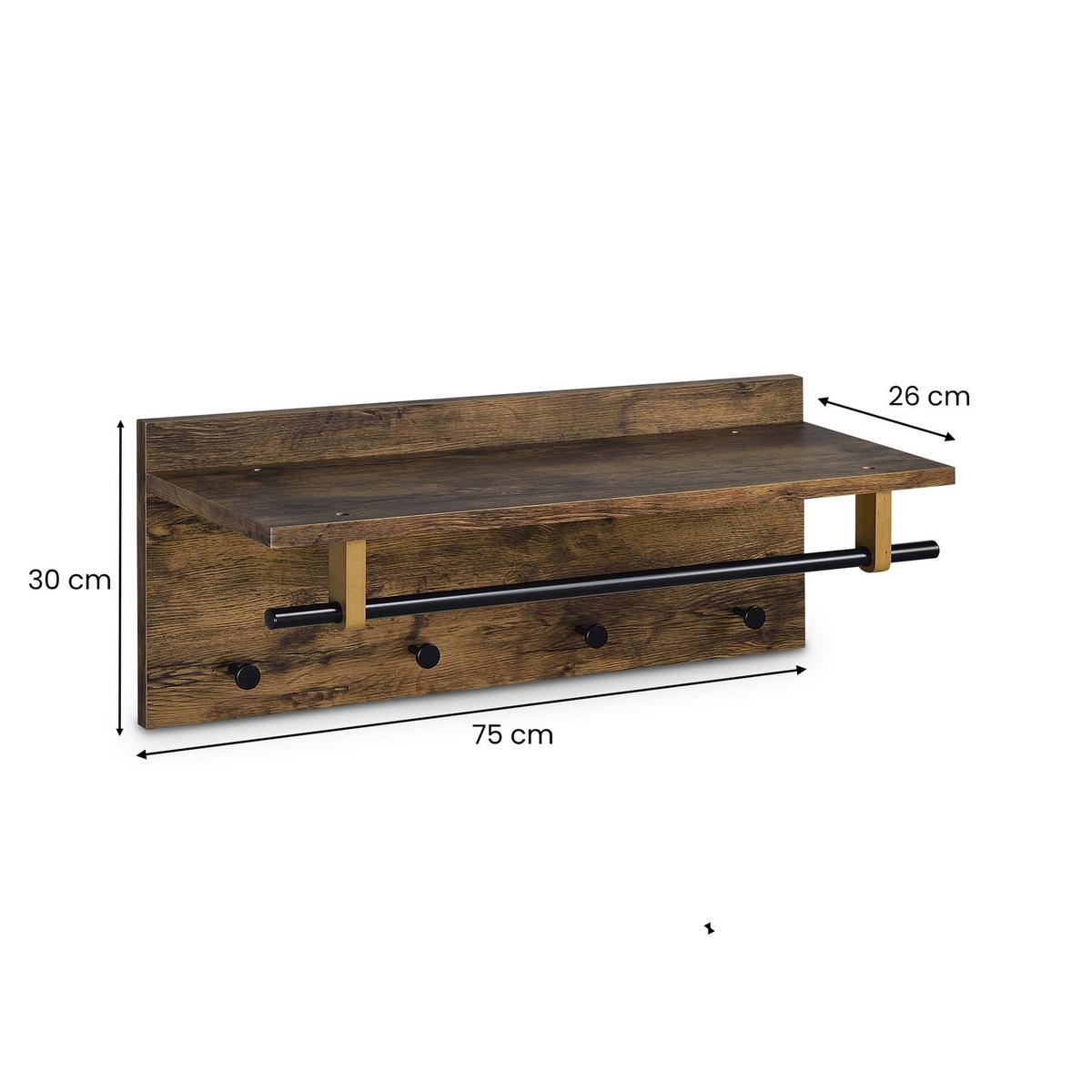 WANDGARDEROBE ULF Vintage/schwarz - Dunkelbraun/Schwarz, Holzwerkstoff (75/30/26cm) - IDIMEX