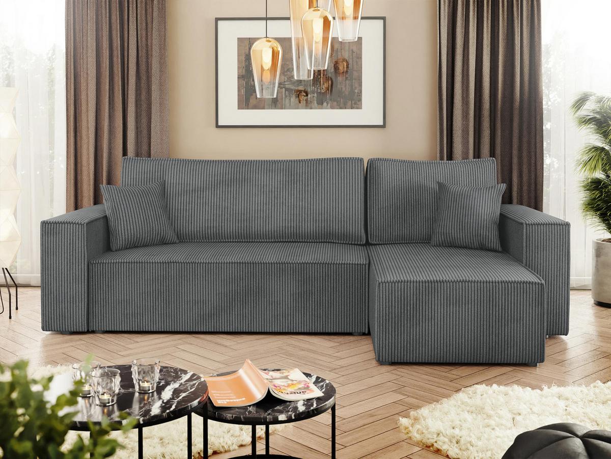 ECKSOFA Karl Cord - Dunkelgrau/Schwarz, Holz/Kunststoff (244/145cm) - MIRJAN24